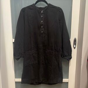 Madewell Charcoal Black Button-Front Denim Dress, M